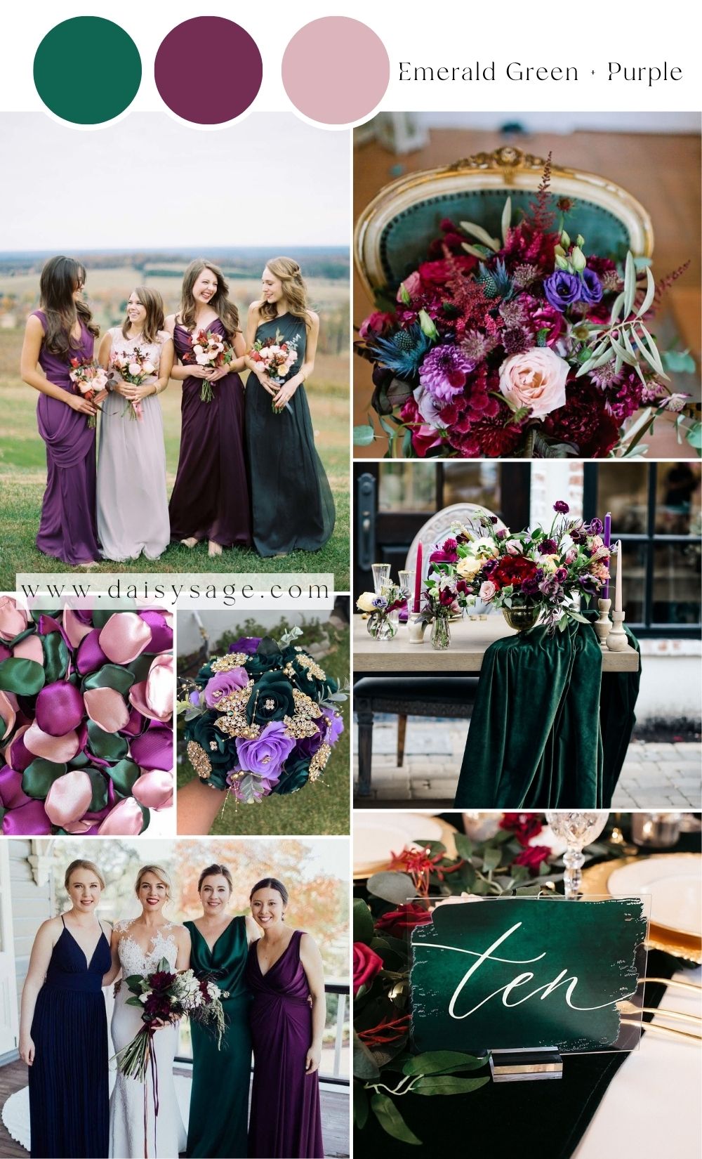 Emerald Green and Purple Wedding Color Idea
