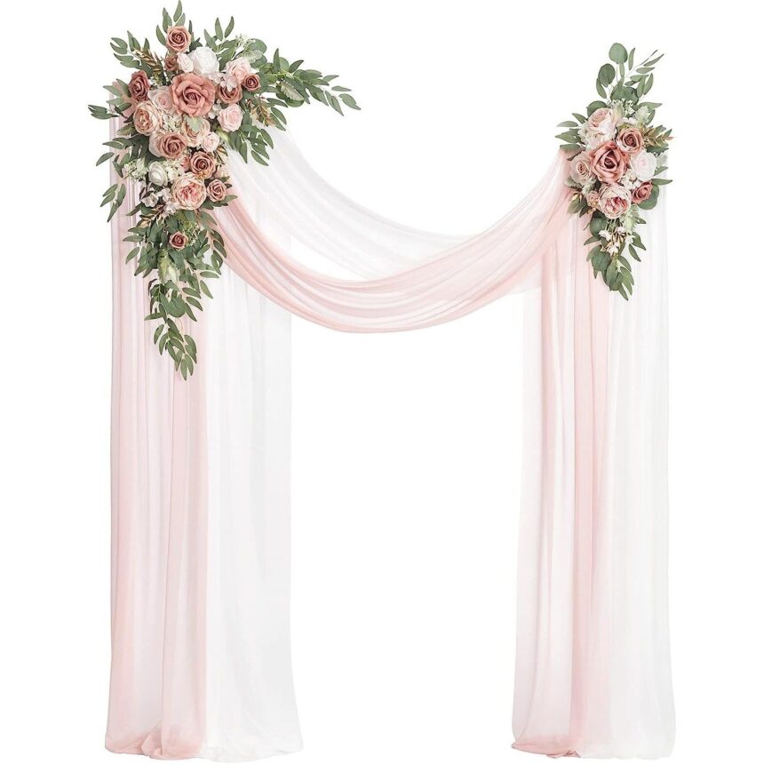 Sage Green Greenery Wedding Arch Flowers with Drapes - Daisy Sage