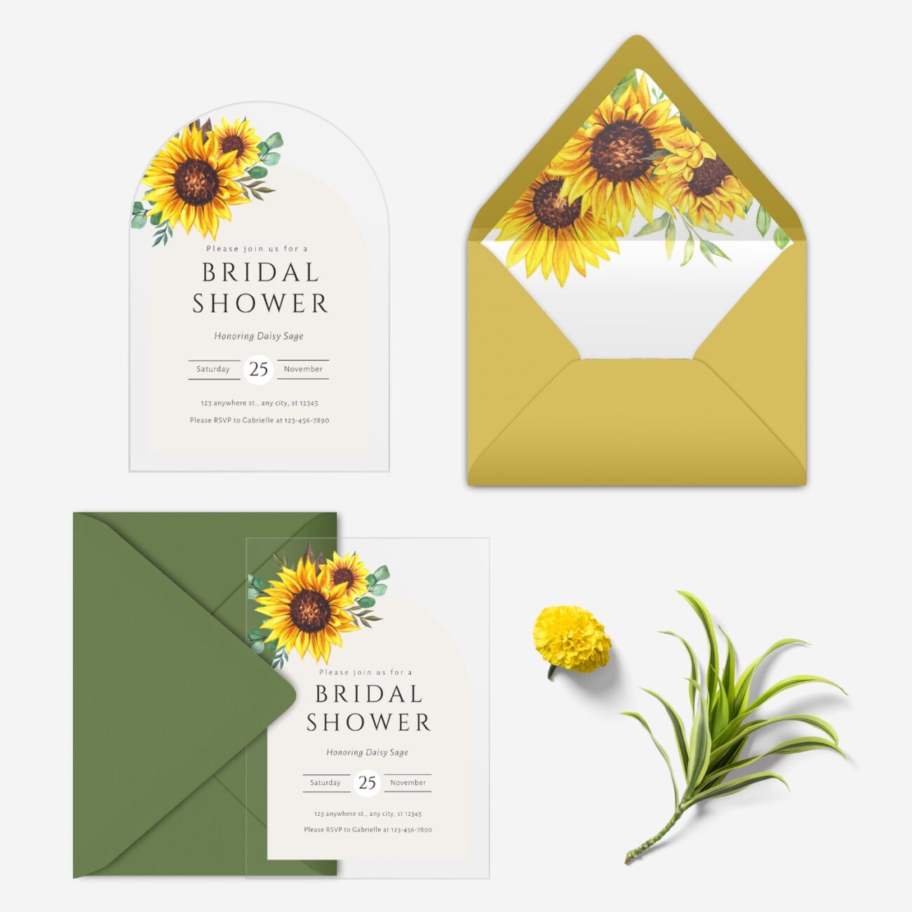 Rustic Sunflower Acrylite Bridal Shower Invitation DSBS012