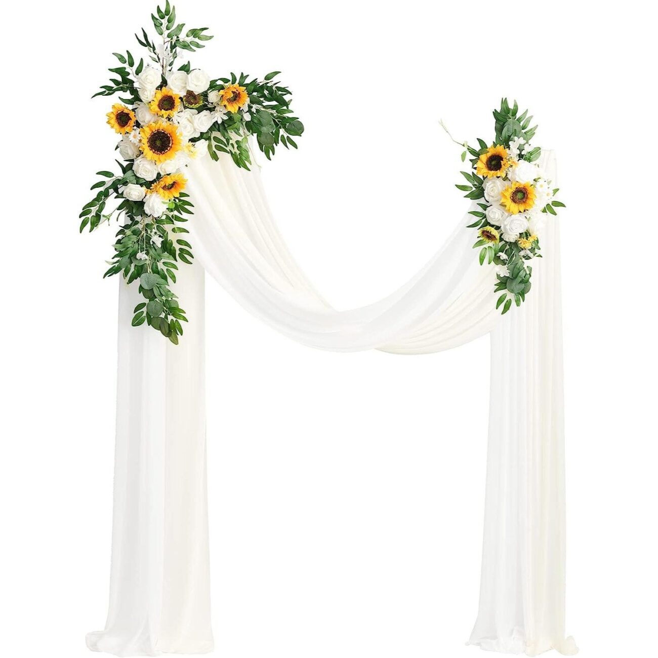 Sunflower Wedding Arch Flowers with Drapes Kit (Pack of 4) - 2pcs Artificial Flower Arrangement with 2pcs Drapes