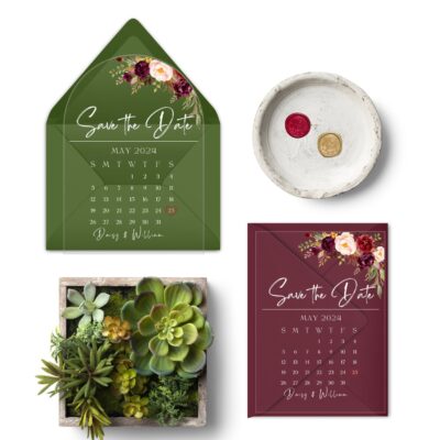 burgundy and blush flowers arcylic save the date DSTD010