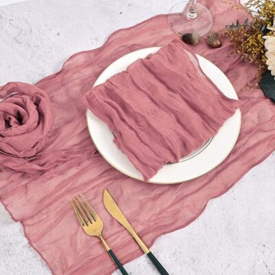Dusty Rose Rustic Cheesecloth Gauze Wedding Bridal Baby Shower Napkins with Wrinkled DSNA014-3