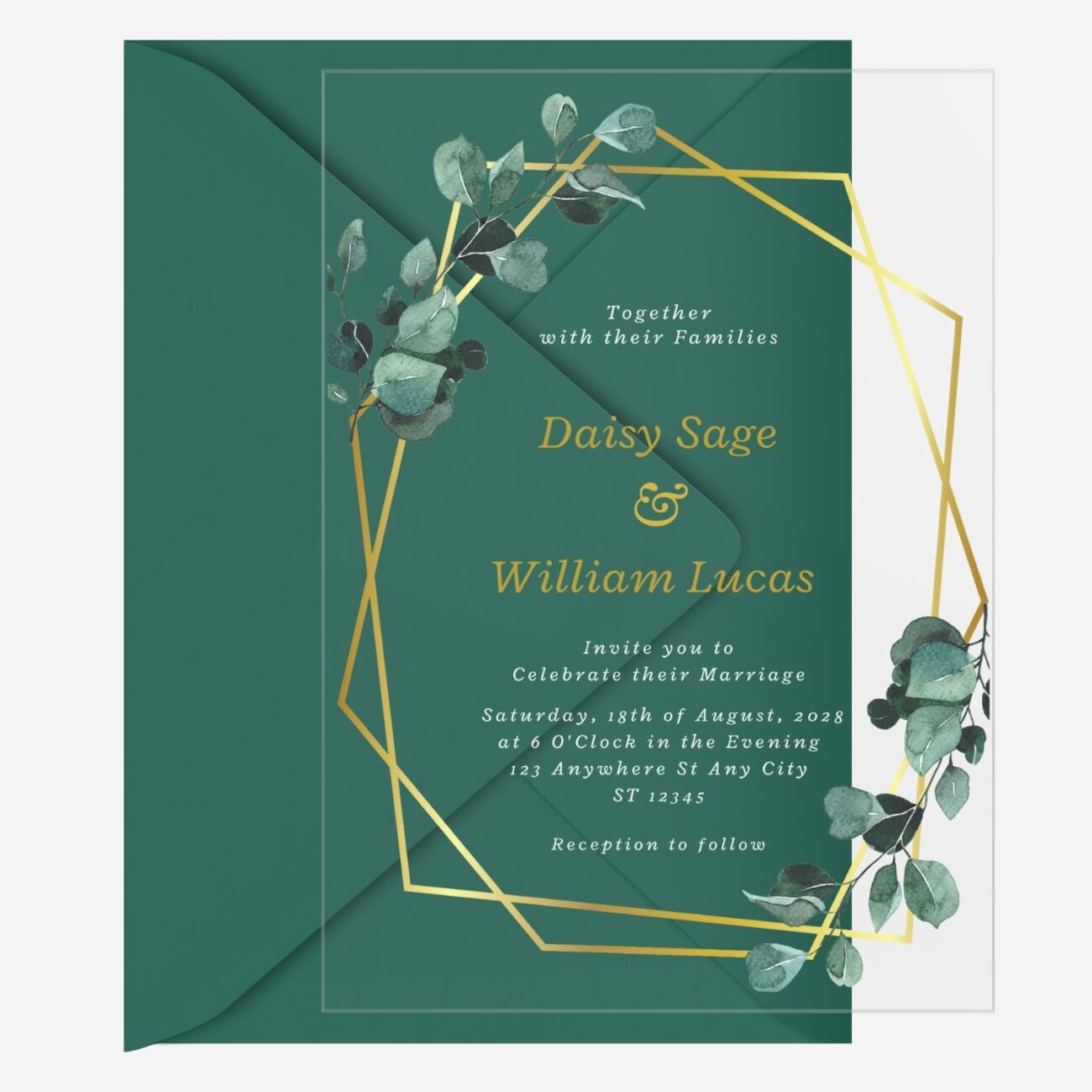 Greenery and Gold Geo Clear Wedding Invitation DSF011-2