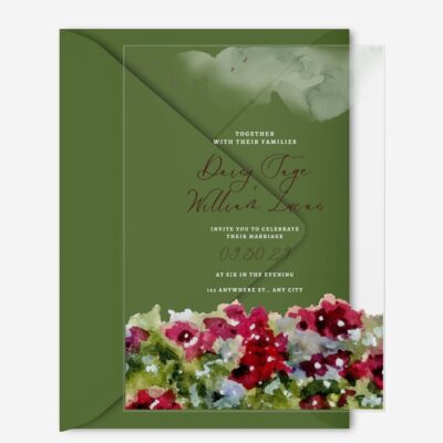 Watercolor Burgundy Flowers Acrylic Wedding Invitation DSF012-2