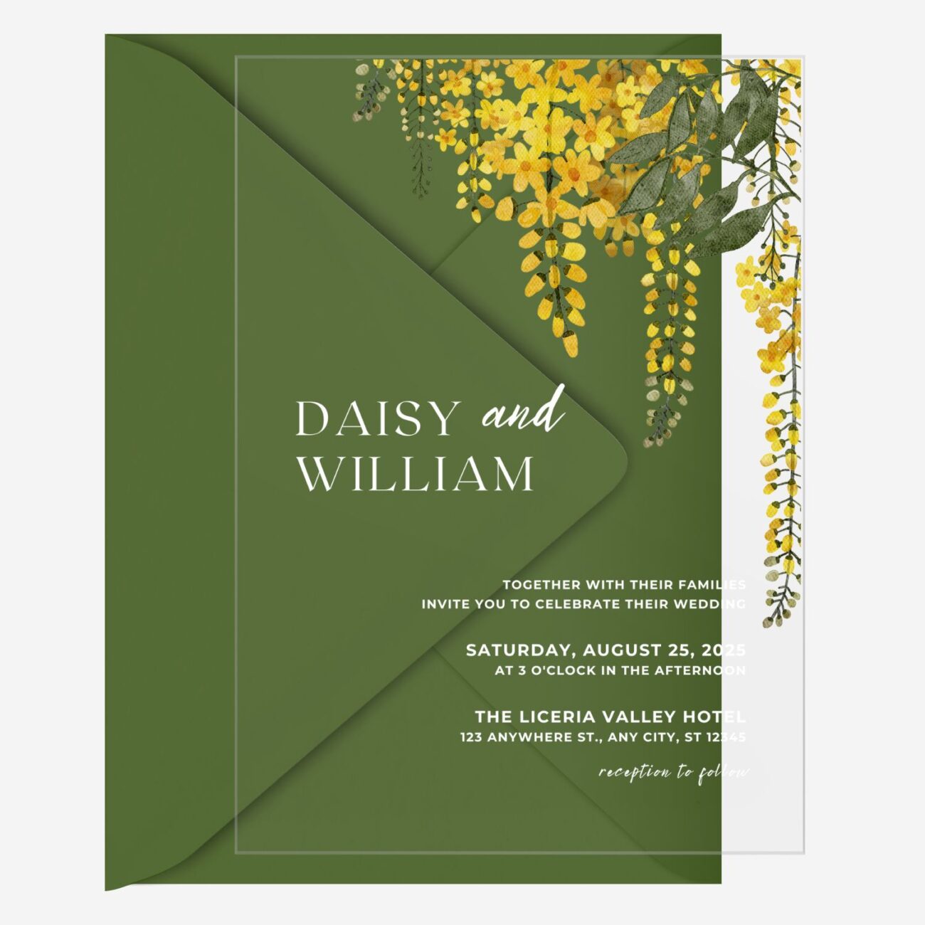 Yellow Wisteria Acrylic Wedding Invitation Card DSF032-2