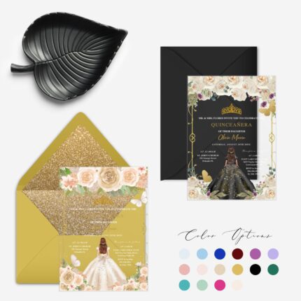 Gold Floral and Princess Acrylic Sweet 15 Invitation Card DSQI06